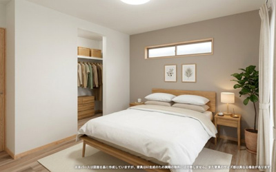 【完成予想図】 | ワイウッドコート鴻巣市屈巣第4期　【平屋】新築住宅 | 【主寝室　イメージパース】
※画像は設計図面を基に作成したイメージです。