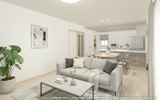 【完成予想図】 | ワイウッドコート深谷市岡第15期　新築住宅 | 【LDK　イメージパース】
※画像は設計図面を基に作成したイメージです。