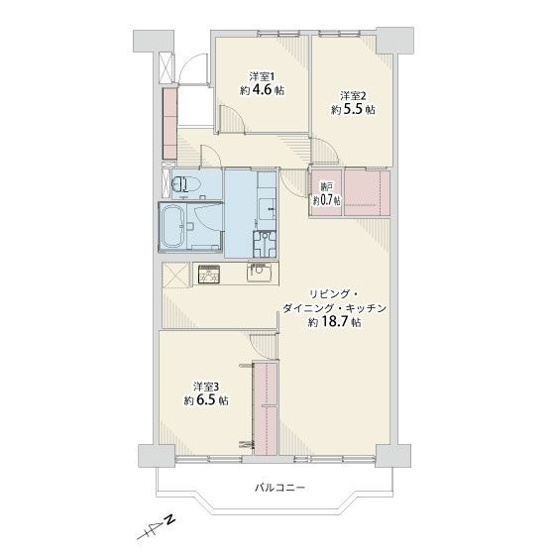 【間取り】 | 日商岩井リバーサイドマンションA棟 | リフォーム済みで気持ち良く新生活を始められます。各部屋ゆったりとした3LDKです