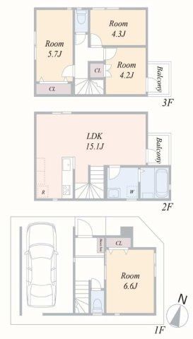 【横浜市磯子区丸山2丁目13-2全3棟新築戸建て】★仲介手数料無料★（滝頭小学校・岡村中学校）の間取り