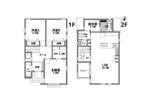 【間取り】 | 立野台新築戸建 | 3つの居室とゆとりあるLDKを備えた3LDKの新築戸建。家族が集まるリビングと個室のバランスがよい間取りです。大きな窓から光が差し込む開放的なリビングは、家族が自然と集まる場所になります。