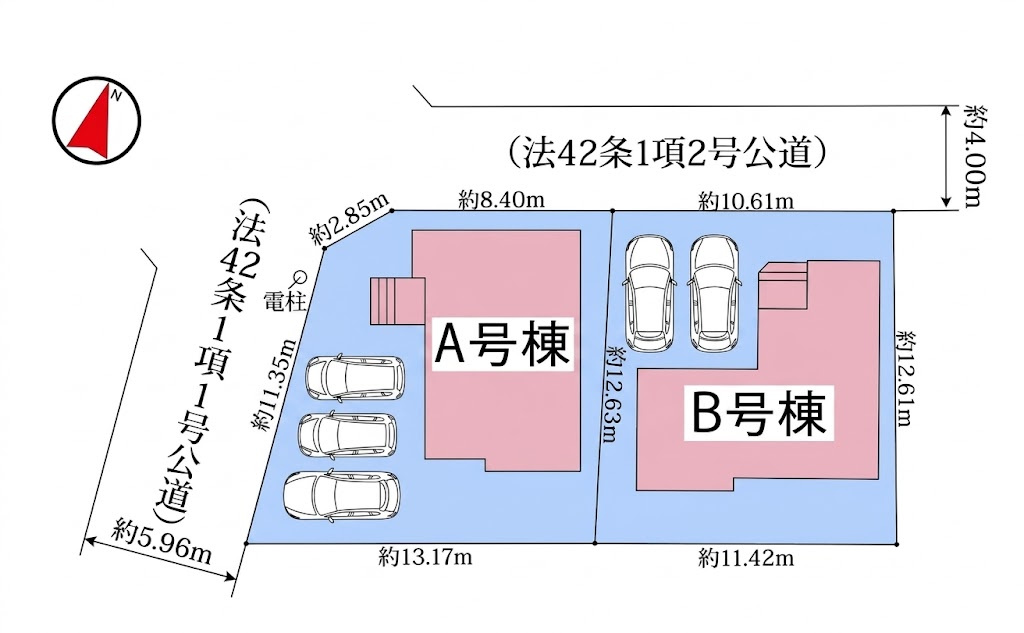 車並列3台駐車可　緑が丘駅徒歩9分北山台２丁目　A号棟の区画図