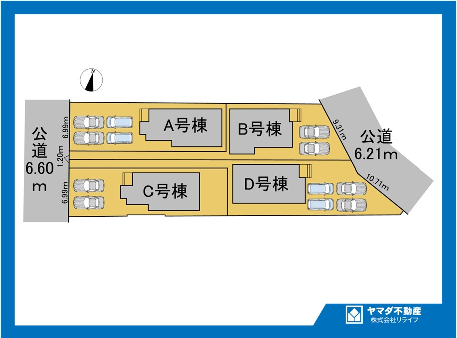 ハートフルタウン　一宮市起　全4区画分譲の区画図|■区画図
■YAMADA電機の　ヤマダ不動産　株式会社リライフ　
いつでもお問合わせ下さい。