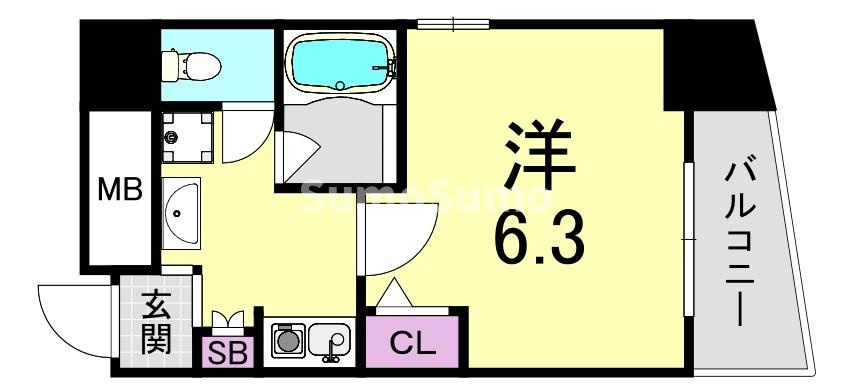 大阪市中央区内淡路町３丁目の賃貸マンションの間取り