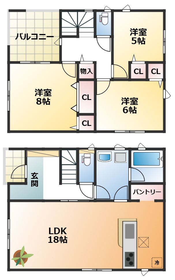 CRADLEGARDEN宇都宮市石井町第3の間取り|南向きで陽当たりの良い間取りです