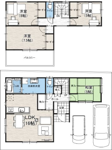 【土地図＋建物プラン例】の画像