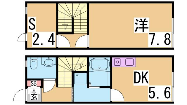 神戸市兵庫区大井通２丁目のテラスの間取り
