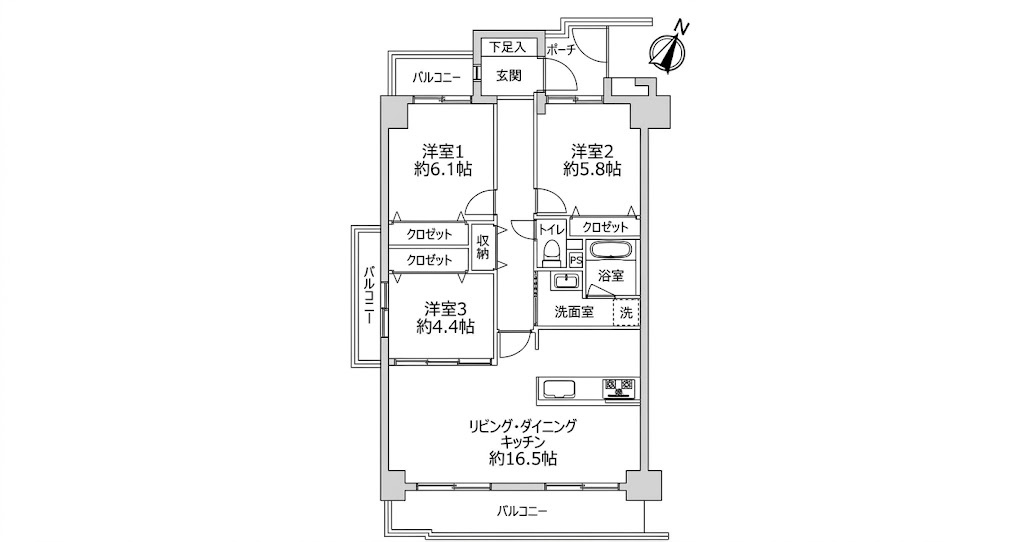 「収納力と実用性のある3LDK」高知市高須3丁目　サーパス高須一番館　中古マンションの間取り