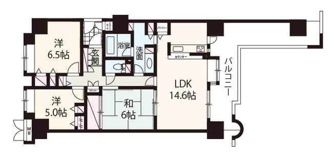 【間取り】 | グレイスランドマーク堺・光明池 | 15階建の最上階・南西向きで陽当り・眺望良好！専用駐車場1台付き・3LDKリフォーム物件。アフターサービス保証付！