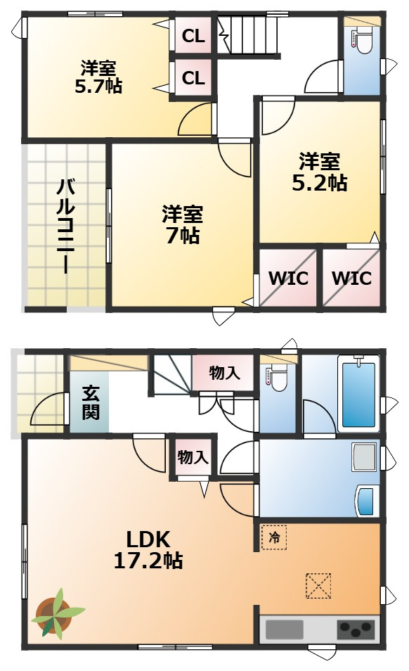 CRADLEGARDEN宇都宮市石井町第3の間取り|南向きで陽当たりの良い間取りです