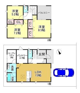 【間取り】 | 大津市際川4丁目14-2　新築戸建
