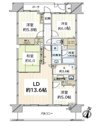 セントラルスウィート大宮桜木町の間取り|【セントラルスウィート大宮桜木町】・4LDK・専有面積84.94m2・バルコニー面積13.70m2
