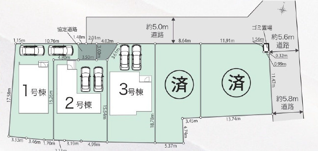 取手市野々井第1期　新築戸建の区画図|広々敷地で自由な暮らし。駐車も快適に、日常がワンランク上に。