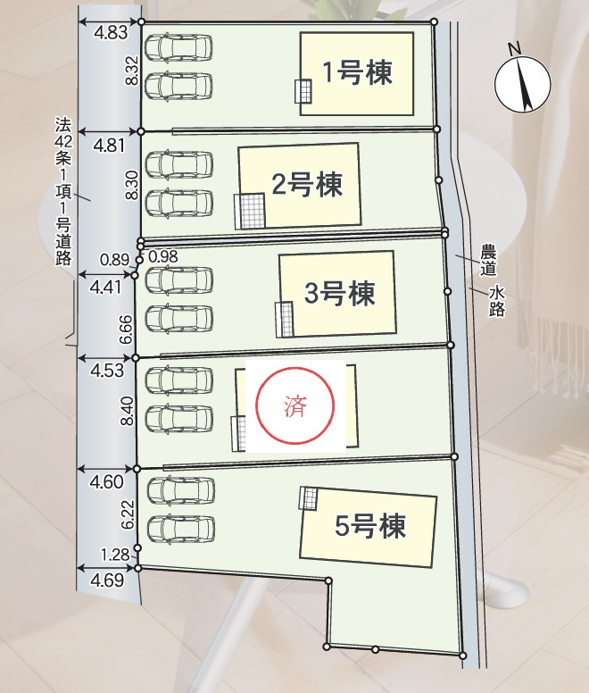 クレイドルガーデン高松市鶴市町第３◇光熱費の負担の軽減が可能なオール電化住宅です！の区画図|全体区画図
各棟、駐車場スペースは３台以上のゆったりとした区画で広い敷地にゆったりとした配置です。