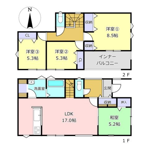 熊本市南区野口１丁目の新築一戸建の間取り