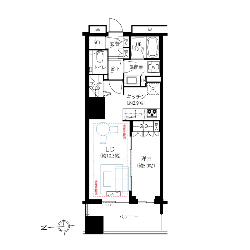 ウエリス新宿早稲田の森の間取り|ウエリス新宿早稲田の森：西向き・眺望良好！バス・トイレ別１ＬＤＫ家具・エアコン付きリフォーム物件は住設備も充実！