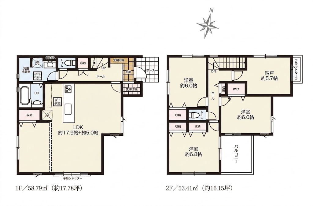 越谷市蒲生東町１６期ケイアイグレイス　新築戸建ての間取り|主寝室＋子ども部屋2つ＋書斎が叶う贅沢な4LDK。お互いのプライベート時間を尊重できる空間設計です。