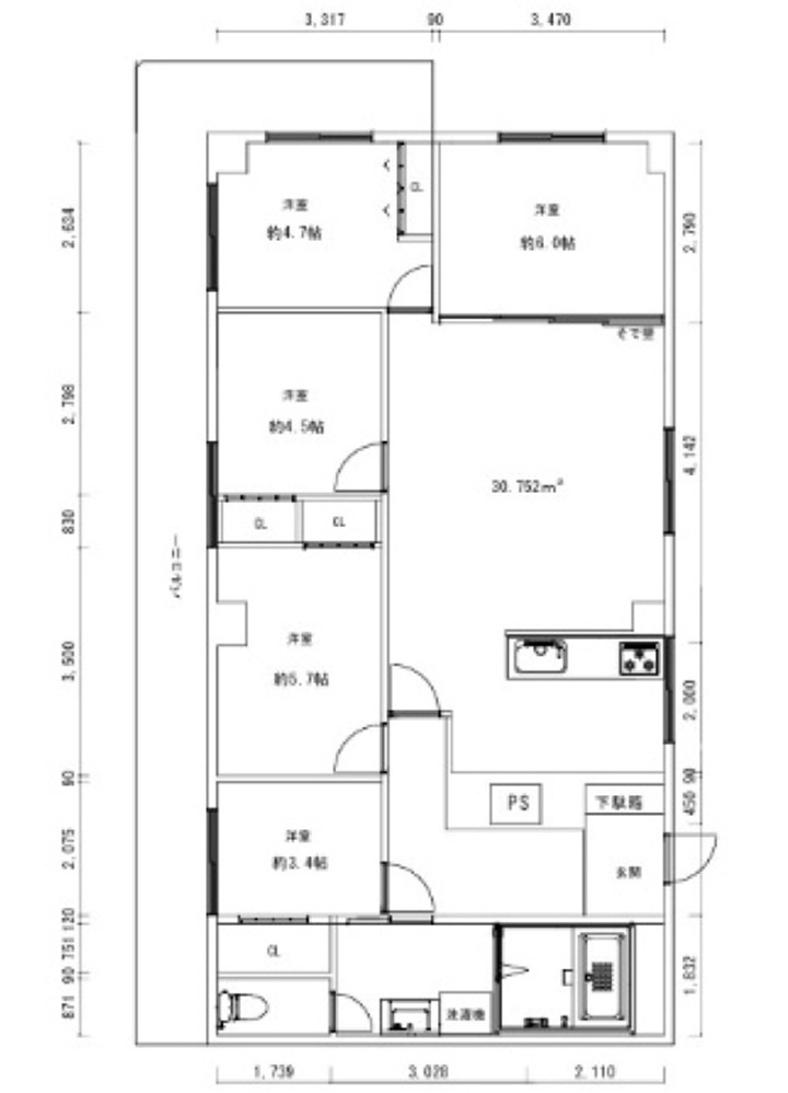スターハイツ住吉川の間取り|採光と通風を享受できる角住戸
大家族にも対応する５LDK