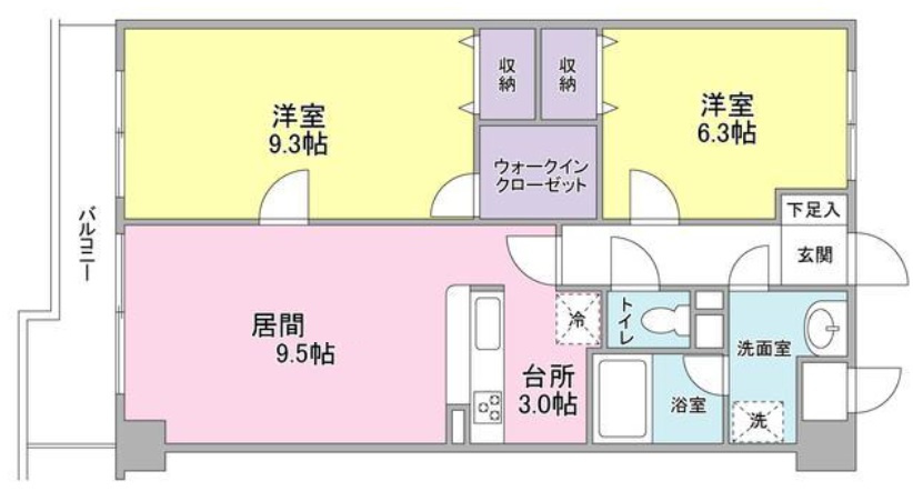 クレストコートの間取り|間取り　南向き収納多めカウンターキッチンの3LDK　