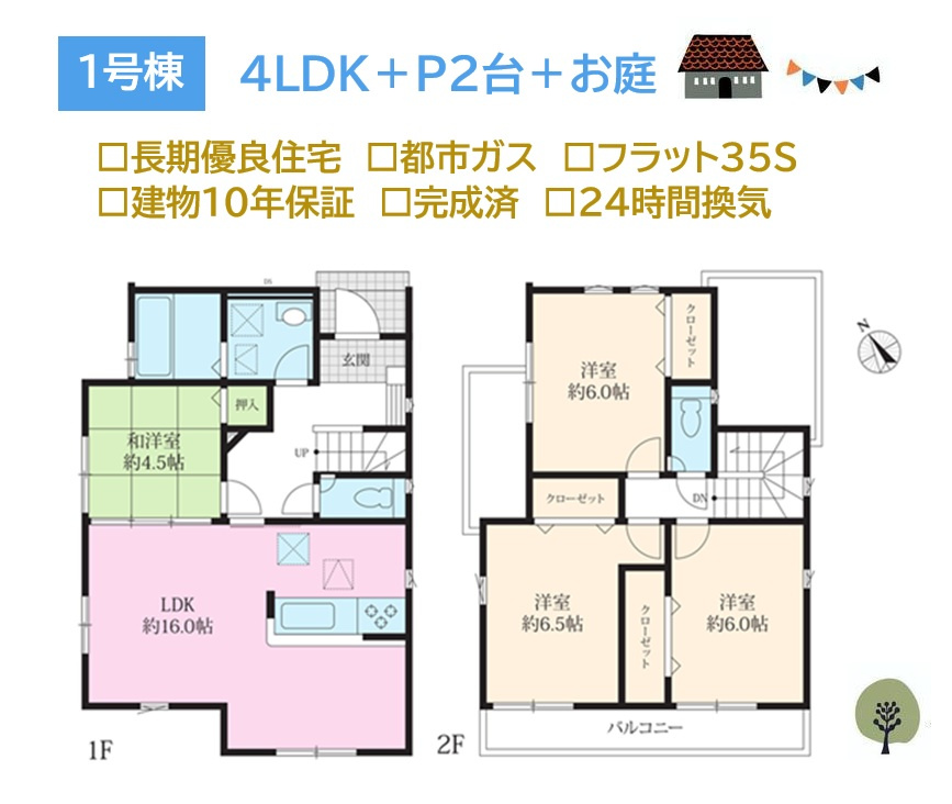【現地画像あり】伊勢原市八幡台2期　全2棟　1号棟の間取り|ご家族のライフスタイルに合わせて対応できるゆとりの４LDK◎
子ども部屋や寝室など、使い分けもしやすそう。