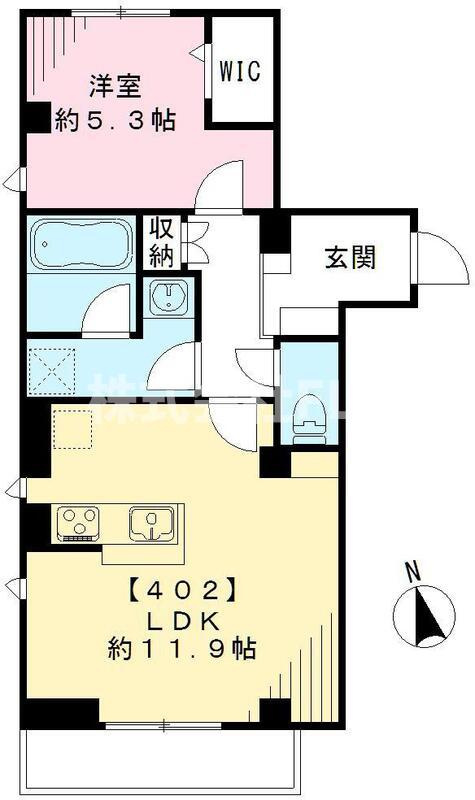 新宿区若松町の賃貸マンションの間取り