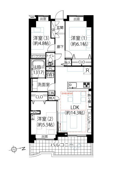 エンゼル大森グランディアの間取り|エンゼル大森グランディア：全居室収納・窓が付いた３ＬＤＫ家具・エアコン・床暖房付きリノベーション物件は住設備も充実！