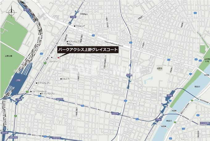 【地図】パークアクシス上野グレイスコート 
