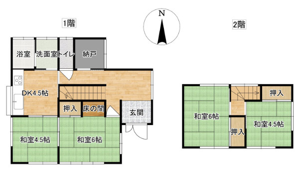 「南向きで陽当たり良好」香南市野市町みどり野3丁目　中古一戸建ての間取り|生活動線に配慮した部屋配置！普通車＆軽自動車の並列駐車が可能なゆとりある敷地レイアウトです。