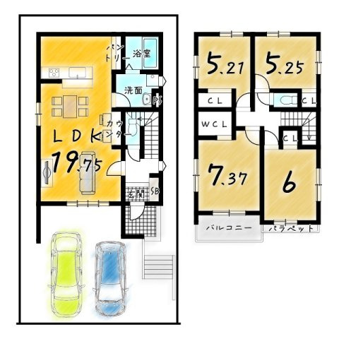 大原野西境谷町3丁目の間取り|『全居室収納付＆WCL有♪』
各部屋に収納スペースを設けている為、居住空間を広く活用可能！