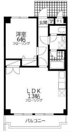 蒲田駅人気賃貸1LDKの間取り|間取り　西向きバルコニーの広々1LDK