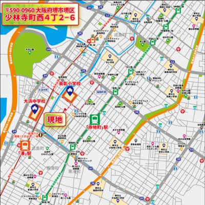 【地図】 | パークタウン少林寺町西　新築戸建て | 【現地案内地図】
〒590-0960
堺市堺区少林寺町西4丁2-6