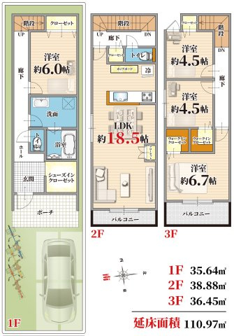 【間取り】 | パークタウン少林寺町西　新築戸建て | 【間取り図】
カラーセレクト対応で理想のリビングを実現♪
耐震等級3相当の安心設計！