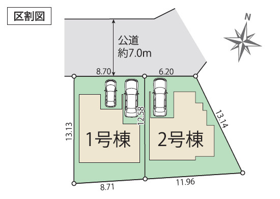《仲介手数料半額》川越市日東町　全2棟　1号棟の区画図