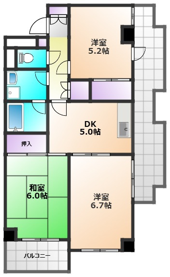 小平市小川東町１丁目の賃貸マンションの間取り
