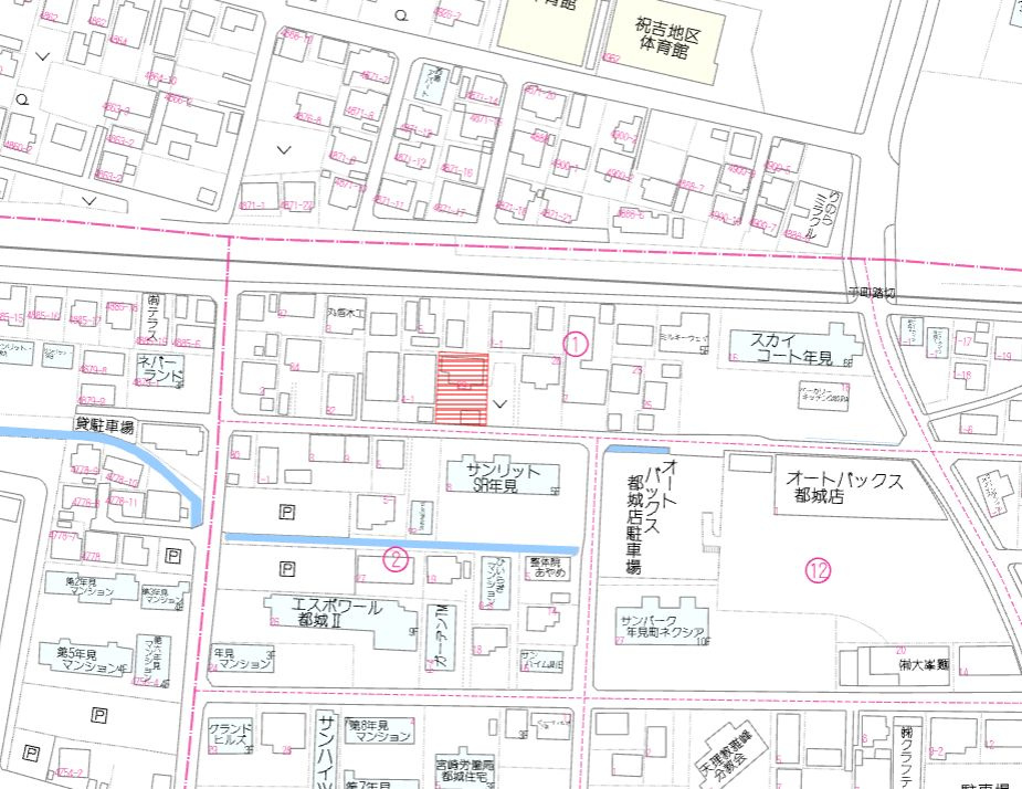 都城市年見町の売地の土地図