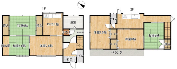 「サウナ付×2世帯対応」高知市円行寺　中古一戸建ての間取り|2世帯住宅にもおすすめ！多様なライフスタイルに対応する広々としたゆとりある間取り。