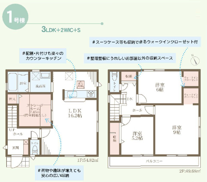 高砂市曽根町9期（全1棟）新築の間取り|3LDK＋ストレージルーム＋2WICです。