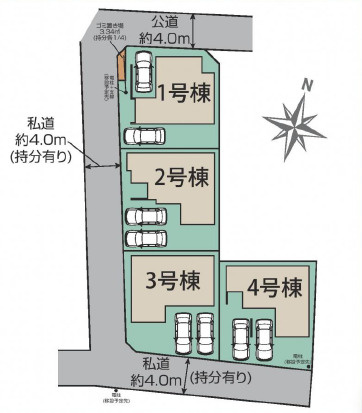 《仲介手数料半額》川越市郭町2丁目　全4棟　3号棟の区画図