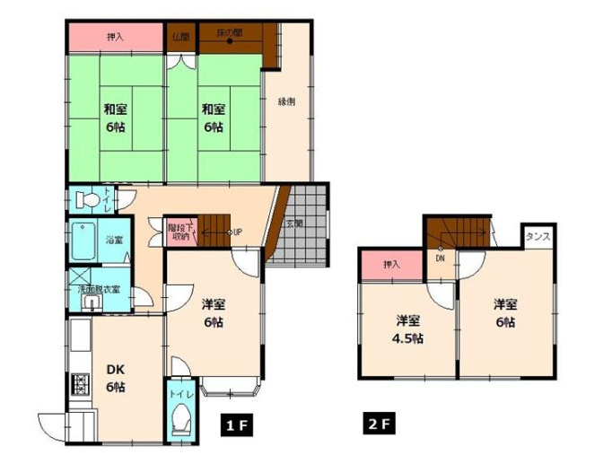 高知市南河ノ瀬町の中古一戸建の間取り|和室と洋室合わせて5部屋+ダイニングキッチン