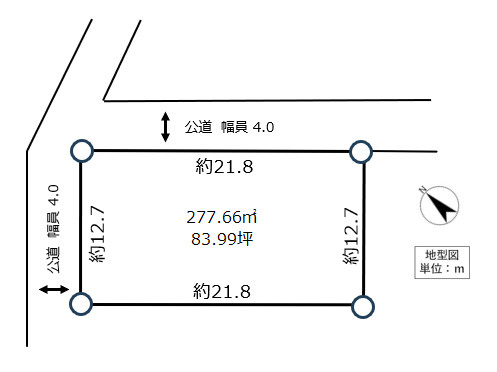 【解体更地完了】愛国東の陽当り良好な角地！自由設計が叶う建築条件なし土地の土地図