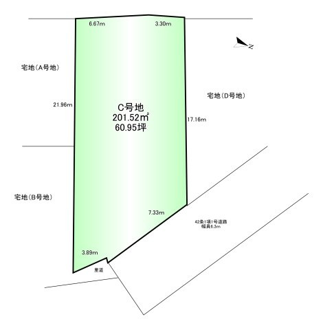 橿原市石川町 Ｃ号地　の土地図|土地面積：201.95坪