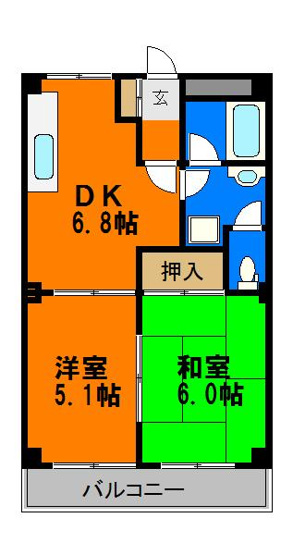 【間取り】 | ハイエストナカジマⅡ | 洗面台独立、脱衣所完備。