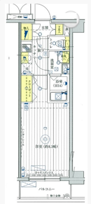 Le-lion西蒲田の間取り|東向きバルコニーの1K8.3帖バストイレ別独立洗面台！！
