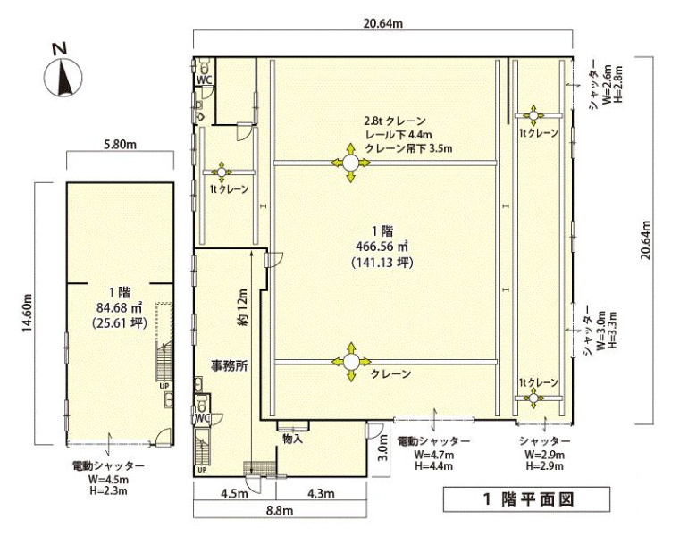 堺市堺区遠里小野町４丁の倉庫の間取り|1階平面図