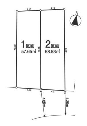 【区画図】 | 北区西が丘２丁目　新築戸建て　１号棟 | 陽当り良好、南道路接道の全2棟です