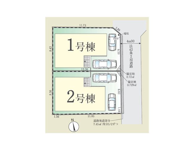 【区画図】 | 西東京市保谷町3丁目　新築一戸建住宅　全2棟　(保谷店) | 2号棟/2台駐車でき、セカンドカーをお持ちの方にもおすすめです。(車種により異なります)※図面を基に作成しています。現況と異なる場合は現況を優先いたします。