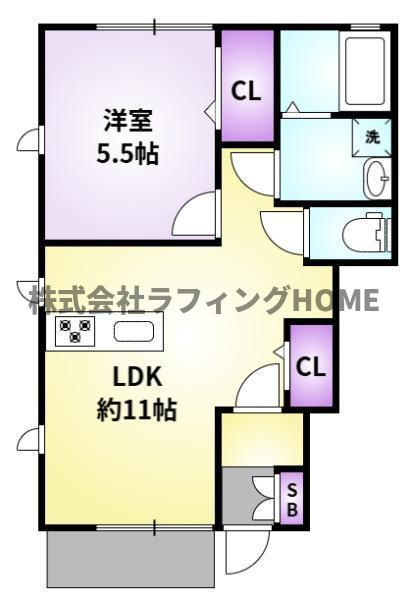久留米市六ツ門町のアパートの間取り