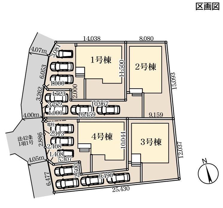 【Livele Garden】　古河市三杉町　全4邸の区画図|全棟配置図