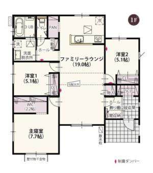 ワイウッドコート加須市下高柳第14期　新築一戸建て　02の間取り|日用品や災害備蓄など収納できるパントリー付き♪