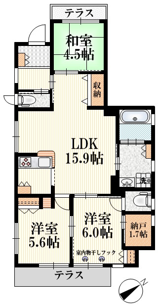 サンフラワーの間取り|１階は１世帯のみ♪４面窓の３ＬＤＫ